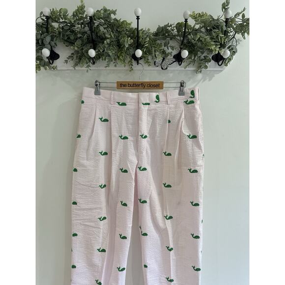 Men’s Castaway Nantucket Seersucker Whale Embroidered Pants Golf 36 Pink Stripe - Picture 3 of 5